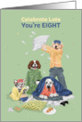 Birthday Age Eight Dog and Cat Late Night Sleepover Party card