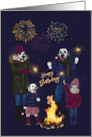 Birthday for Her Dalmatian and Cat Around Bonfire with Sparklers card