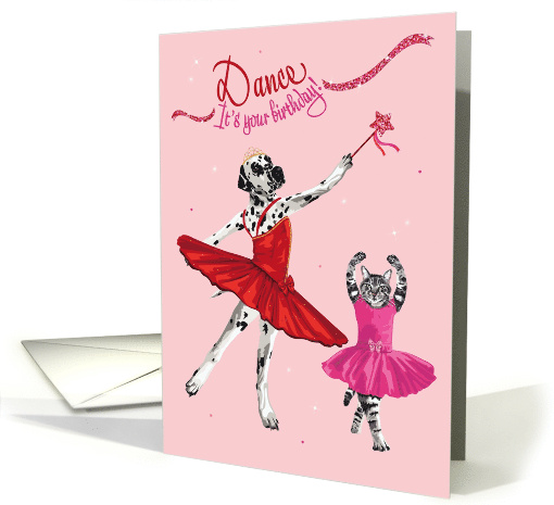 Birthday for Her Cute Dalmatian and Cat in Tutus Dancing card