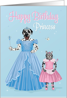 Birthday for Girl Cute Dalmatian and Cat Dressed as Princesses card