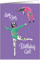 Birthday for Girl Gymnast Dalmatian and Cat Leaping for Joy card