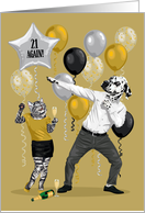 Birthday Milestone Age Dalmatian and Cat Young at Heart 21 Again card