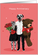 Happy Anniversary Dalmatian and Cat Date Night with Giant Teddy card