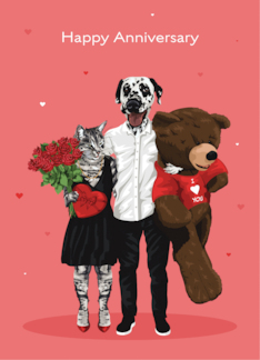 Happy Anniversary Dalmatian and Cat Date Night with Giant Teddy