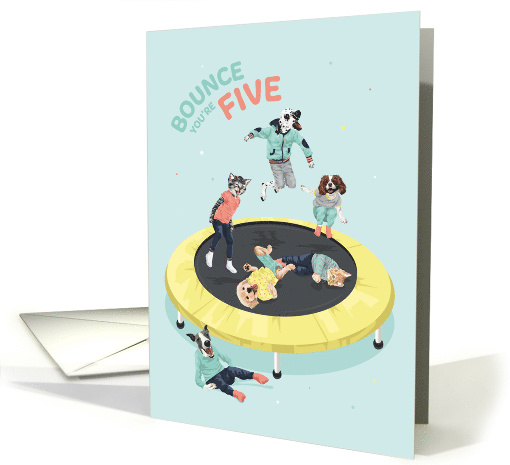 Birthday Age 5 Dogs and Cats Trampoline Party card (1744508)