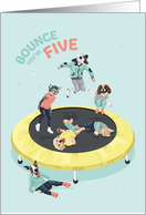 Birthday Age 5 Dogs and Cats Trampoline Party card