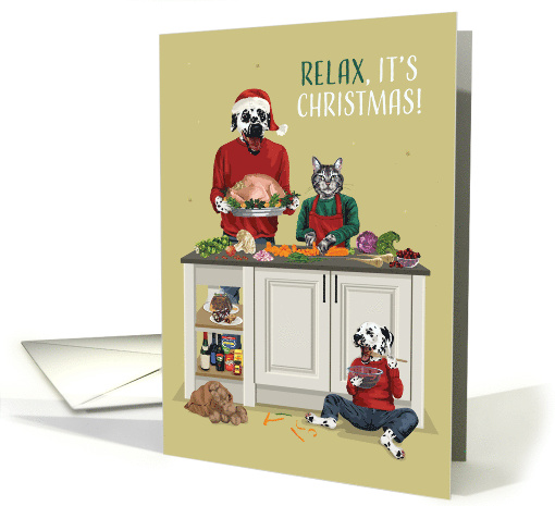 Christmas Dalmatian and Cat Preparing Christmas Dinner card (1744592)