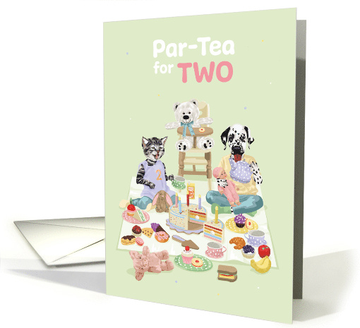 Birthday Age Two Dog and Cat Play Food Tea Party card (1751686)