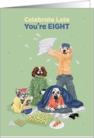 Birthday Age Eight Dog and Cat Late Night Sleepover Party card