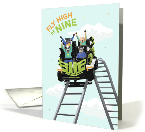 Birthday Age Nine Dog and Cat Fly High Rollercoaster card (1751700)