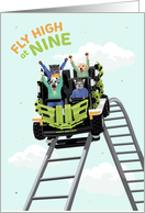 Birthday Age Nine Dog and Cat Fly High Rollercoaster card