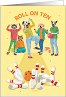 Birthday Age Ten Dog and Cat Ten Pin Bowling card
