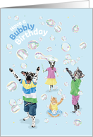 Birthday for Kids Dog and Cat Bursting Bubbles card
