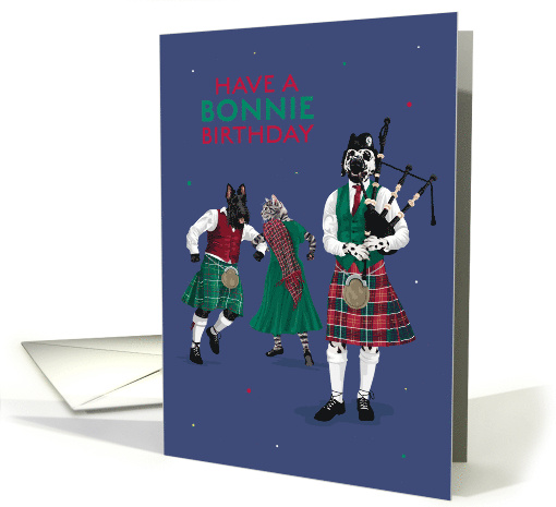 Birthday Dogs and Cat in Kilts Play Bonnie Bagpipes card (1830146)