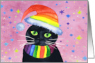Black Cat Gay Lesbian Couple Holiday Santa Hat Rainbow Scarf Snow Love card
