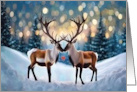 Holiday Christmas Reindeer Kissing in Snow Love Couple Reindeer Games card