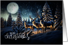 Christmas Holiday Magicel Reindeer in Winter Wonderland with Full Moon card