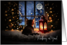 Christmas Holiday Thinking of You Tabby Kitten Cat Looking out Window card