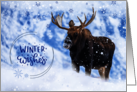 Christmas Holiday Yellowstone Moose in Winter Snow Teton Mountains card