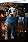 Holiday Christmas Cute Dalmatian Puppy Dog with Scarf Fireplace Tree card