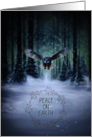 Peace on Earth Great Grey Owl Christmas Holiday Winter Wonderland Bird card