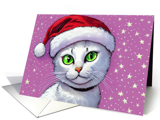 Adorable Holiday Christmas White Cat Wearing a Santa Hat... (1802764)