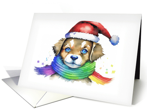 Holiday Christmas Puppy Wearing Santa Hat and Rainbow... (1802772)