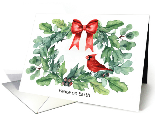Watercolor Holiday Wreath with Red Cardinal Adorned with... (1802786)
