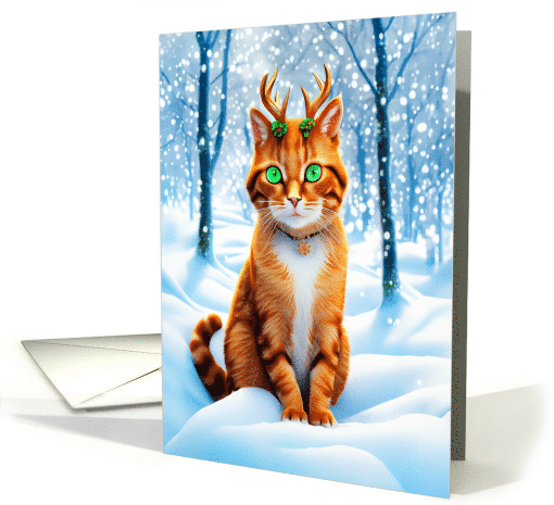 Holiday Orange Tabby Cat in Snow Wearing Collar and... (1804644)