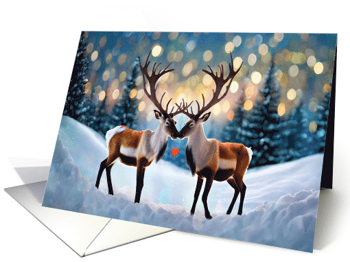 Holiday Christmas Reindeer Kissing in Snow Love Couple... (1804674)