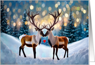 Holiday Christmas Reindeer Kissing in Snow Love Couple Reindeer Games card