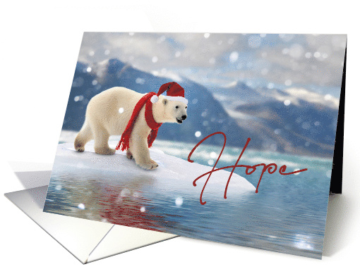 Christmas Polar Bear Walking on Snow Wearing Santa Hat... (1804694)