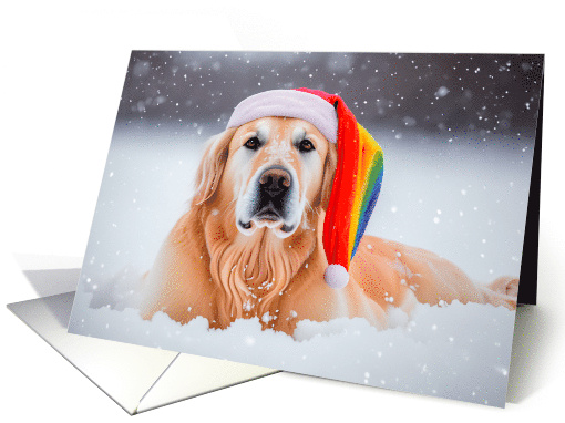 Christmas Holiday Golden Retriever in Snow Wearing... (1805242)