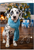 Holiday Christmas Cute Dalmatian Puppy Dog with Scarf Fireplace Tree card