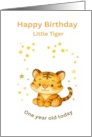 First Birthday Baby Boy Cute Little Tiger and Golden Stars card