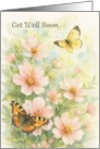 Get Well Pastel Pink Flowers and Beautiful Butterflies Watercolor card