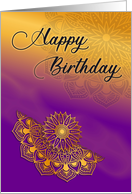 Happy Birthday Yellow Gold Mandala on Purple card