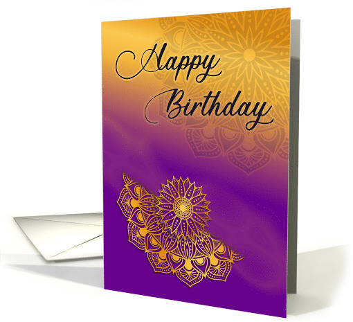 Happy Birthday Yellow Gold Mandala on Purple card (1730960)