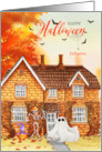 Halloween Home Decorated with Ghost and Skeleton Custom Name card