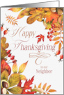 for Neighbor on Thanksgiving Autumn Leaves and Acrons card