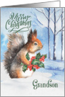 for Grandson Christmas Squirrel Winter Woodland Theme card
