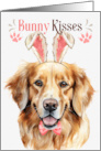 Easter Bunny Kisses Golden Retriever Dog in Bunny Ears card