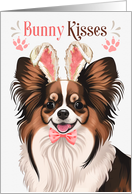 Easter Bunny Kisses Papillon Dog in Bunny Ears card