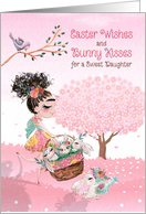 for Daughter Easter Wishes and Bunny Kisses Young Girl and Bunnies card