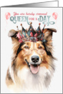 Birthday Rough Collie Dog Funny Queen for a Day card