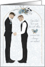 Gay Wedding Congratulations Two Caucasian Grooms Blue card