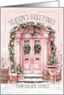 Season’s Greetings New Address Front Porch in Pink and Green card