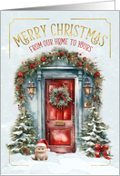 Merry Christmas Our Home to Yours Blue and Red Front Door card