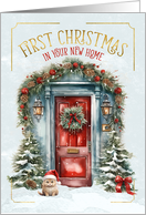 First Christmas in your New Home Blue and Red Front Door card