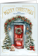 Merry Christmas Blue and Red Front Door Custom Name card